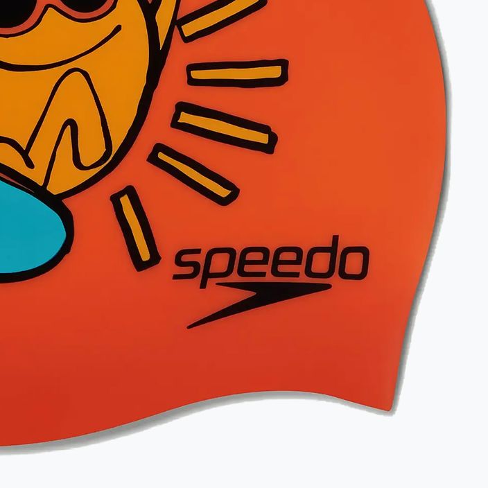 Speedo Junior Silikónová oranžová/žltá detská plavecká čiapka s potlačou 4