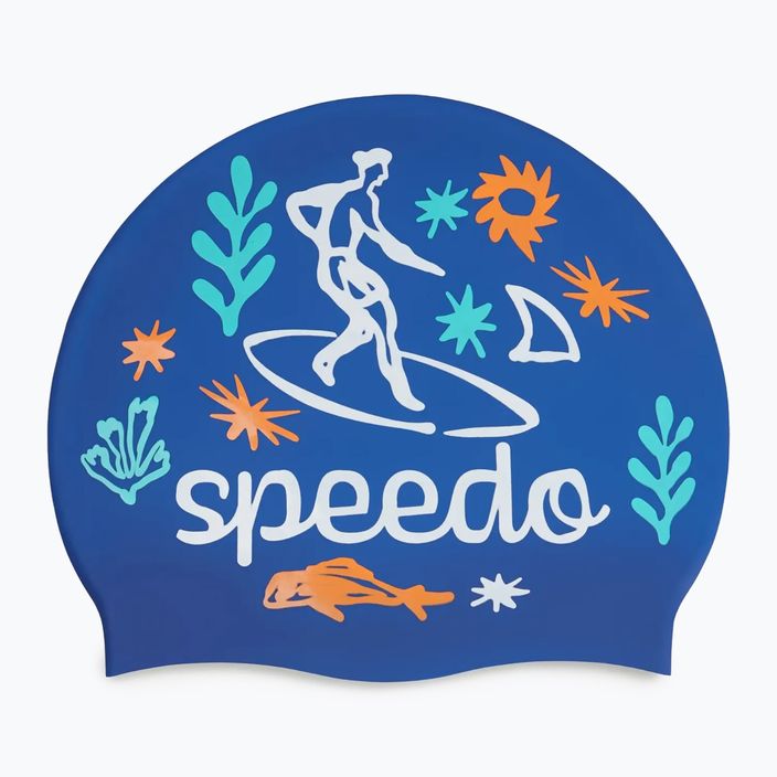 Detská plavecká čiapka Speedo Junior Printed Silicone zafre modrá/biela 2
