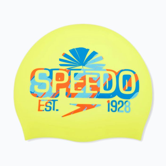 Speedo Silikónová plavecká čiapka s potlačou lemon drizzle/picton blue/punch blue