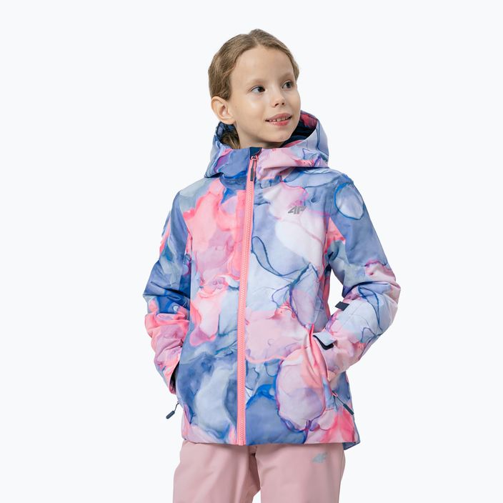 Detská lyžiarska bunda 4F modro-ružová HJZ22-JKUDN002