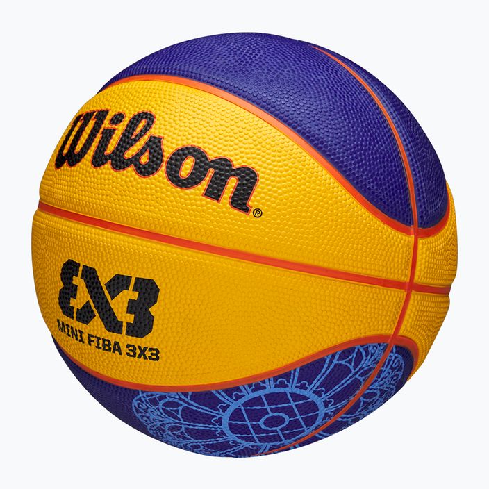 Basketbalová lopta detská Wilson Fiba 3X3 Mini Paris 2004 modrá/žltá veľkosť 3 3