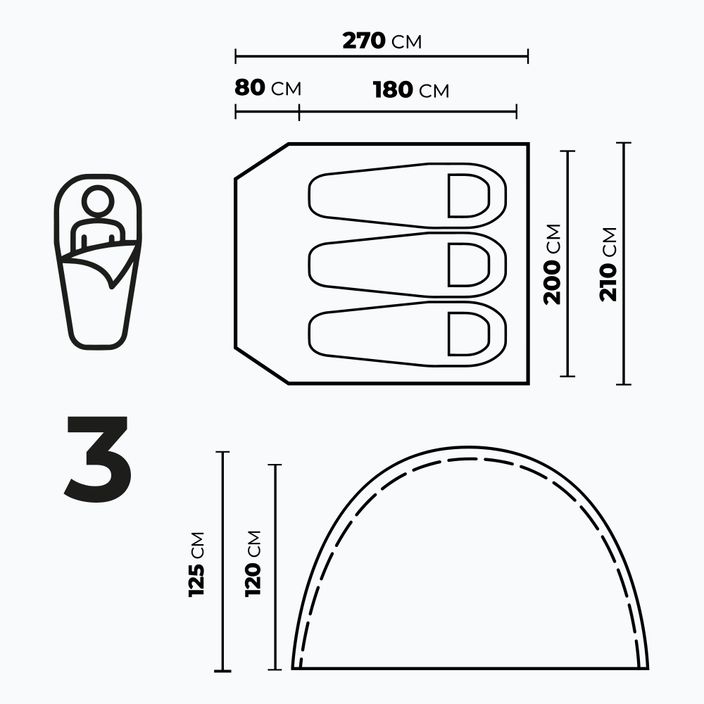 Kempingový stan pre 3 osoby KADVA CAMPdome 3 niebieski 3