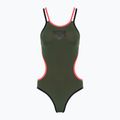 Dámske jednodielne plavky arena One Double Cross Back One Piece dark sage/black/fluo red