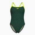 Dámske jednodielne plavky arena Monogram Challenge Back dark sage multi/artic lime