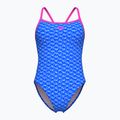 Dámske jednodielne plavky arena Monogram Challenge back blue river multi/shocking pink