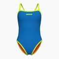 Dámske jednodielne plavky arena Solid Rev Challenge Back blue river/bright coral/artic lime