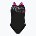 Dámske jednodielne plavky arena Flowing V Back black/shocking pink