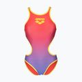 Dámske jednodielne plavky arena One Shaded Print Tech One Back bright coral royal multi/soft green
