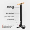 Pumpa na bicykel Lezyne Steel HV Floor Drive 3.5 100psi flat black 3