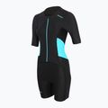Dámsky triatlonový oblek ZONE3 Activate SS Full Zip Trisuit black/turquoise