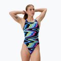 Dámske jednodielne plavky Speedo FL Printed Leaderback ripple melody/lagoon blue