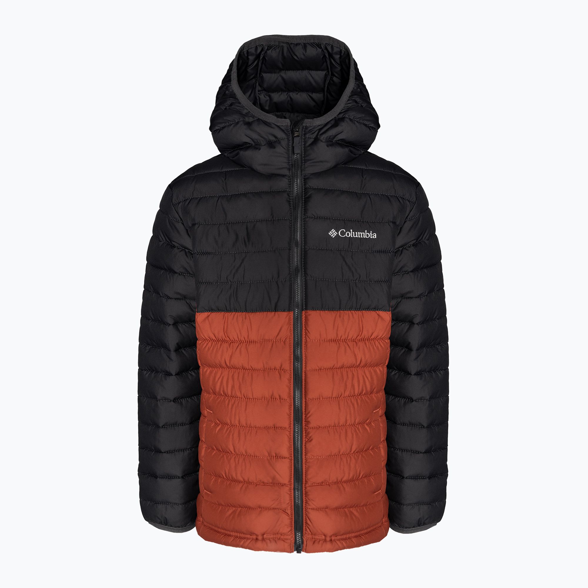 Columbia Powder Lite Detská páperová bunda s kapucňou warp red/shark (Powder Lite Hooded 1802901849)