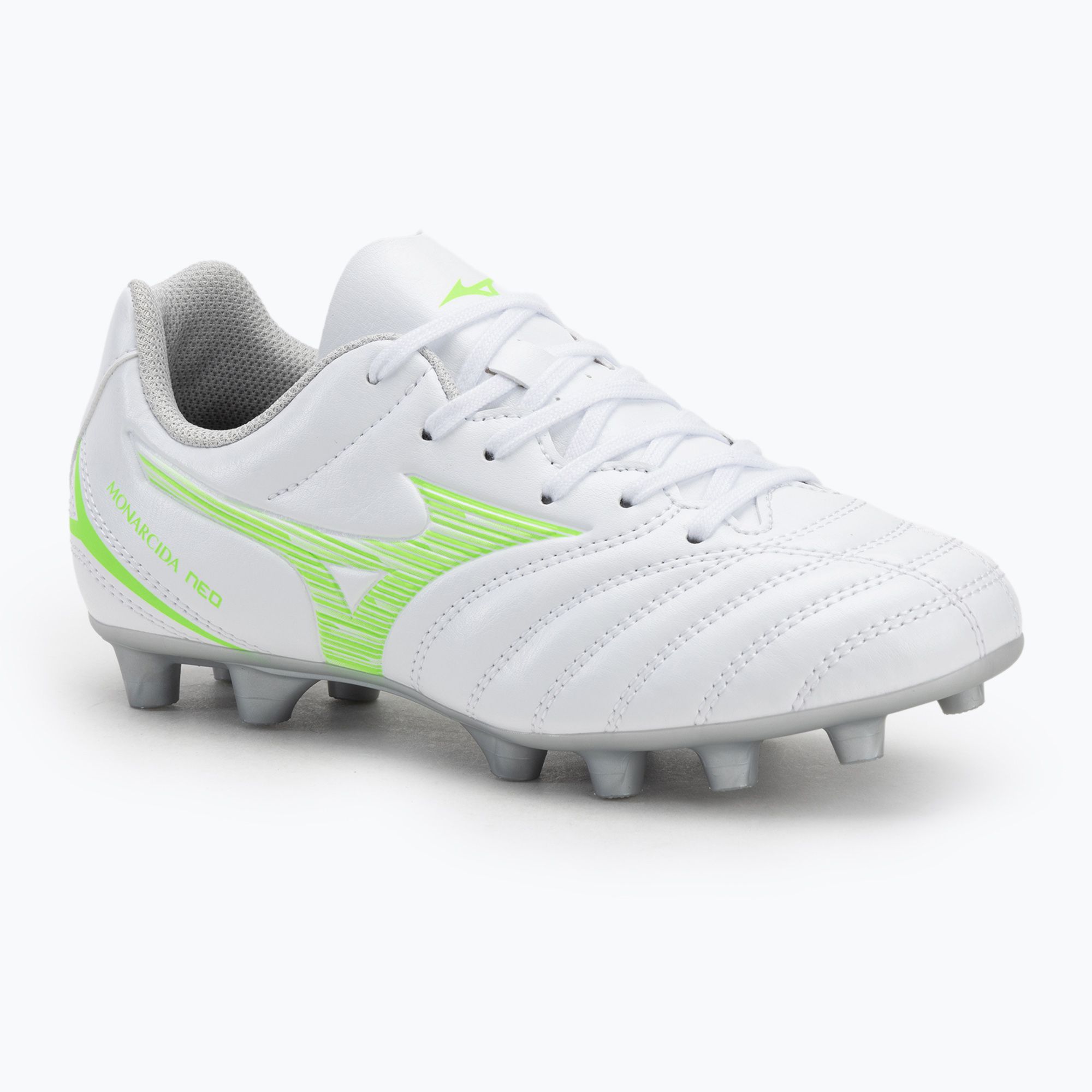 Detské kopačky Mizuno Monarcida Neo III Select Jr Md white/neon green (Monarcida Neo III Select Jr Md P1GB252537)
