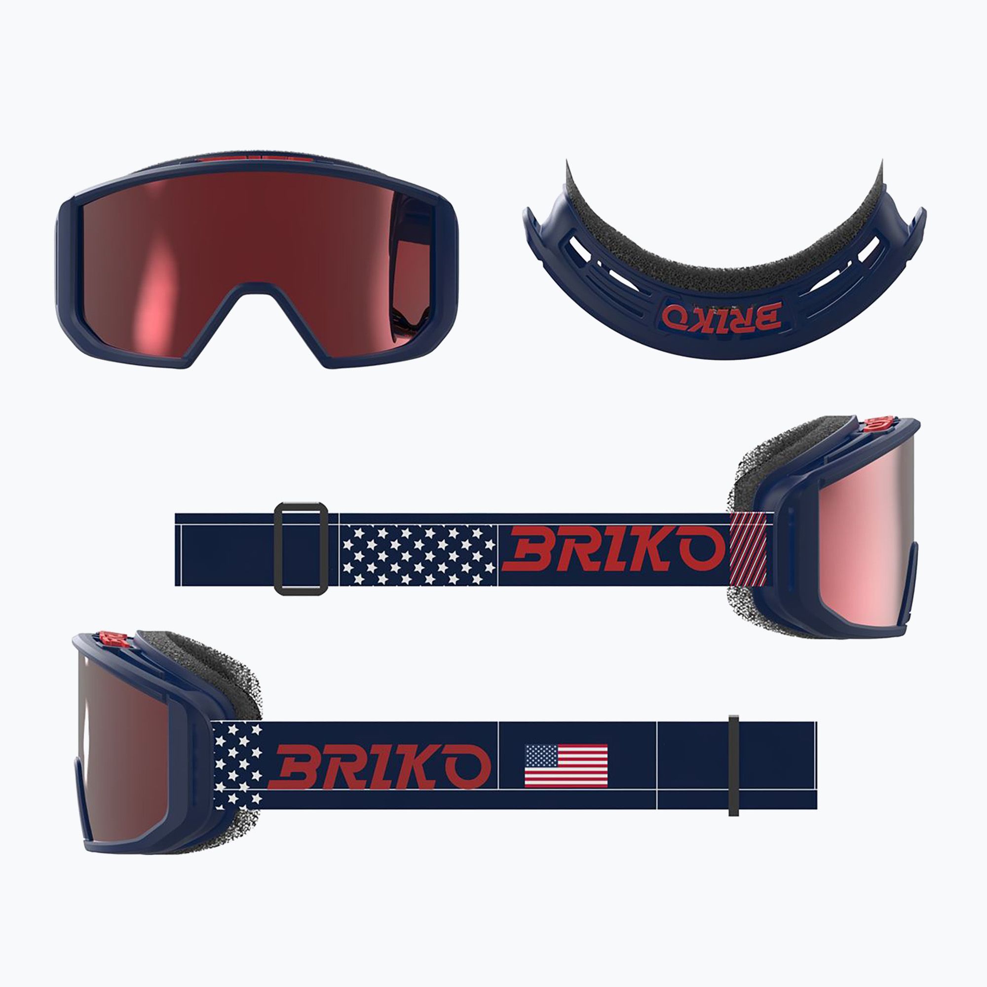 Masque de Ski Briko Vulcano Mask Sharp Lite Usa Tangaroa Blue Red Red Mirror 22117HW-A08