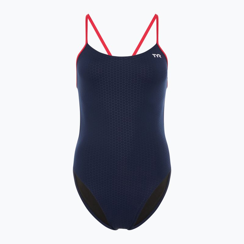 Dámske jednodielne plavky TYR Hexa Cutoutfit navy/red