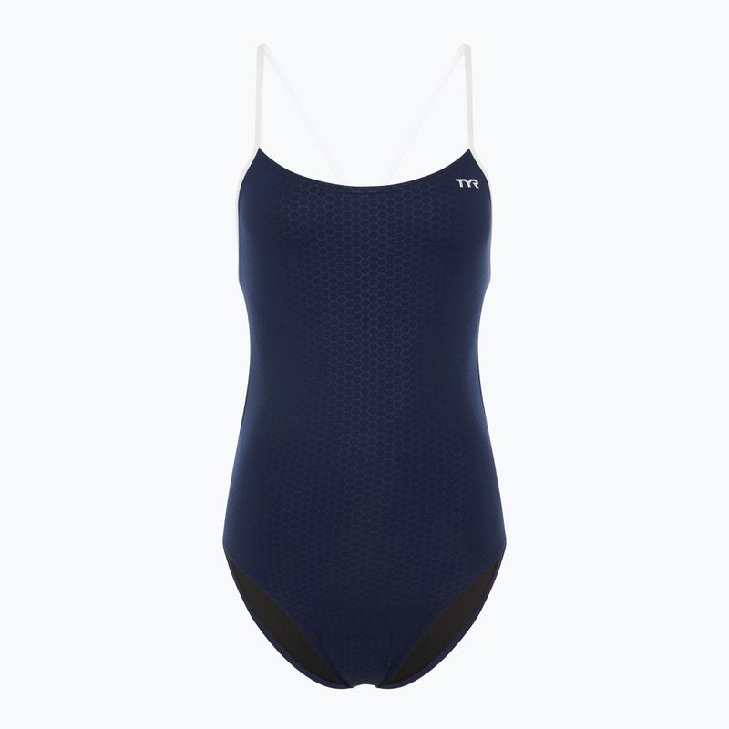 Dámske jednodielne plavky TYR Hexa Cutoutfit navy/white