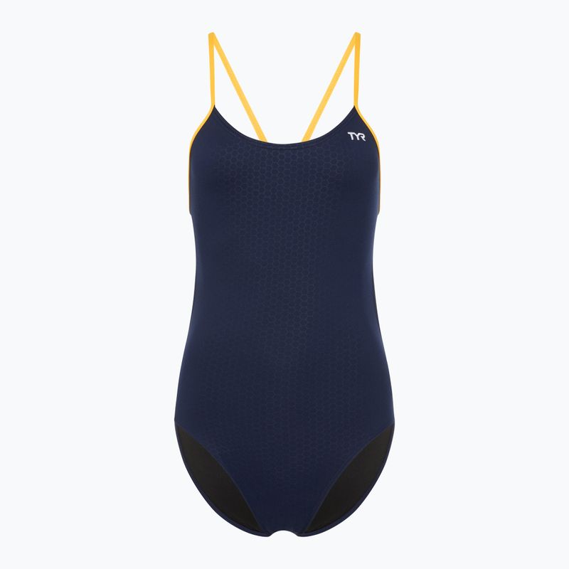 Dámske jednodielne plavky TYR Hexa Cutoutfit navy/gold