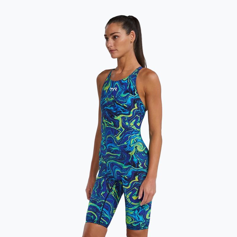 Dámske jednodielne plavky TYR Thresher Open Back Hyperblitz blue/green 3