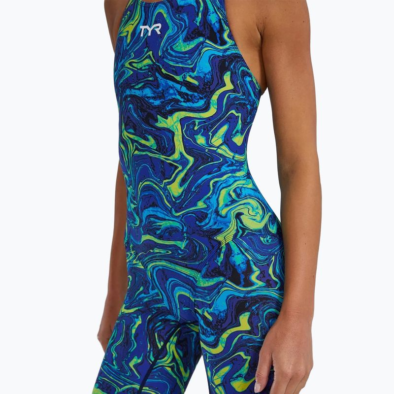 Dámske jednodielne plavky TYR Thresher Open Back Hyperblitz blue/green 7