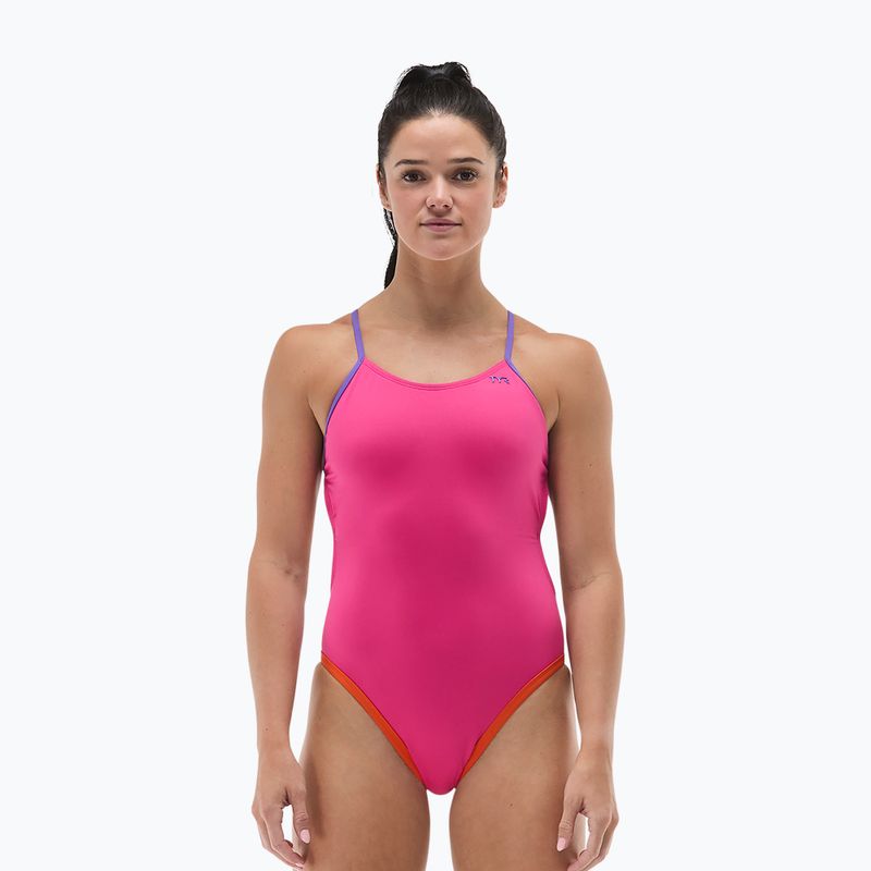Dámske jednodielne plavky Tyr Multistrap Cutoutfit Durafast Elite pink/multi