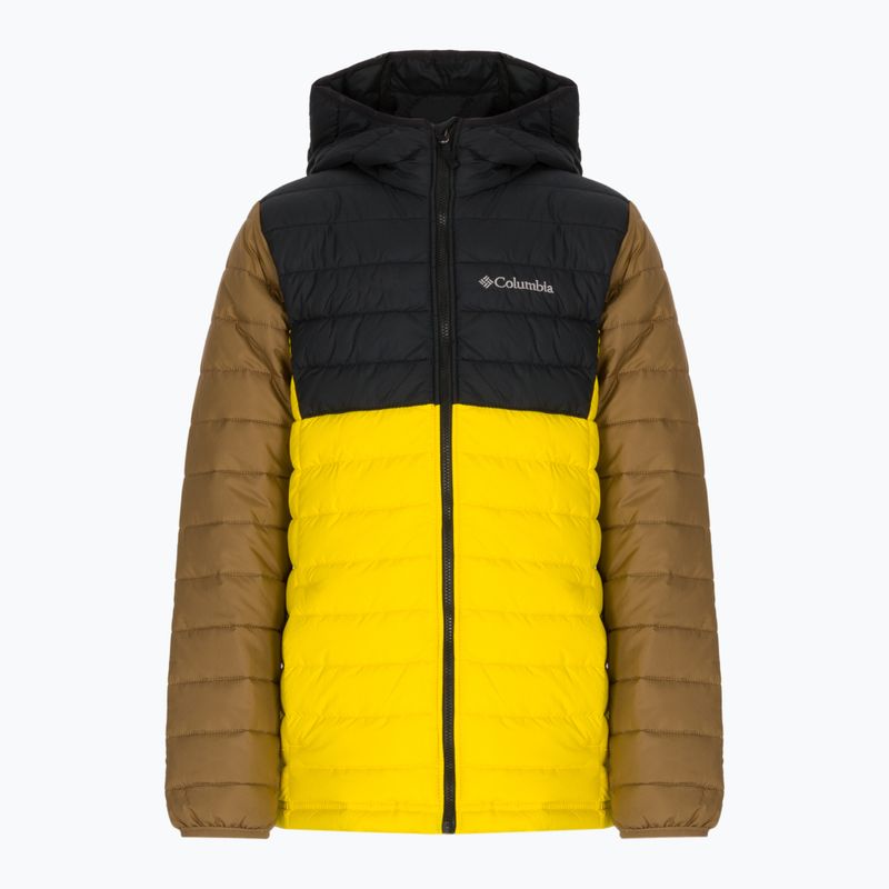 Detská páperová bunda Columbia Powder Lite s kapucňou Black and Yellow 1802901
