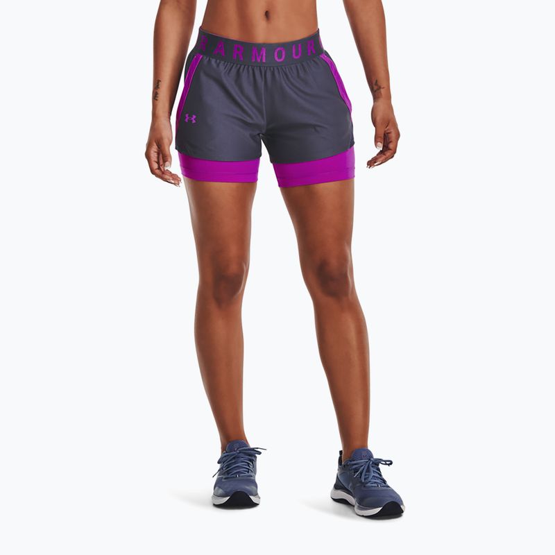 Under Armour Play Up dámske tréningové šortky 2 v 1 námornícka modrá a fialová 1351981