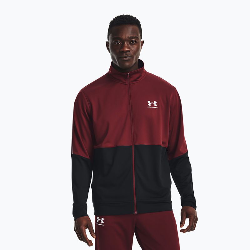 Under Armour Pique Track pánska tréningová mikina čierna a bordová 1366202