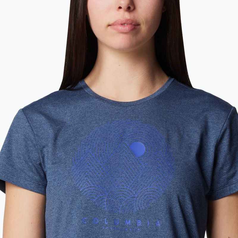 Dámske trekové tričko Columbia Sloan Ridge Graphic colleglate navy heather/linear landscape 5