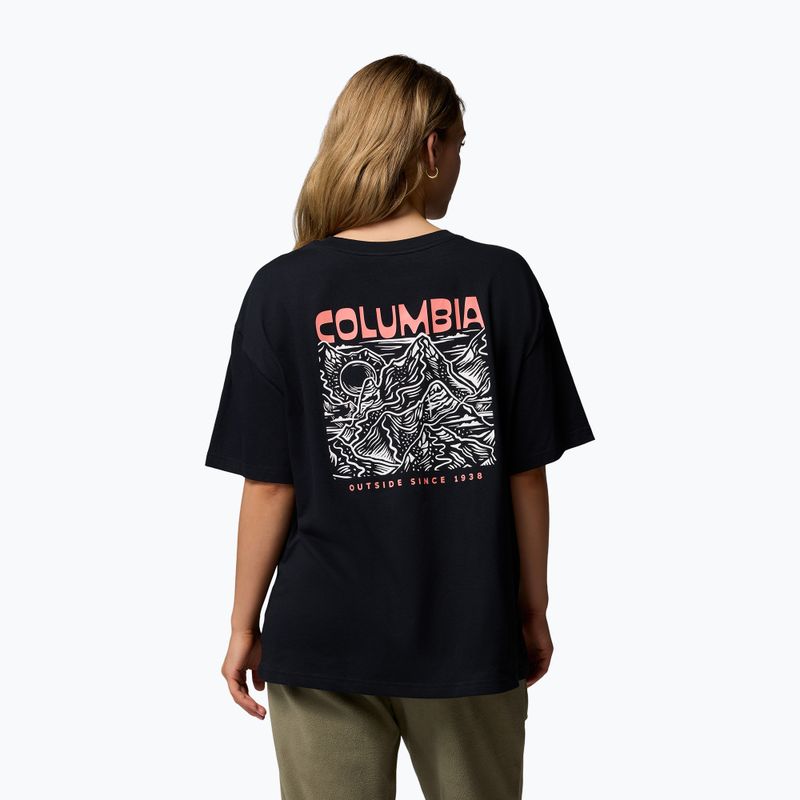 Dámske trekingové tričko Columbia Rolling Bend Graphic Oversized Tee Black/Mountainview 3