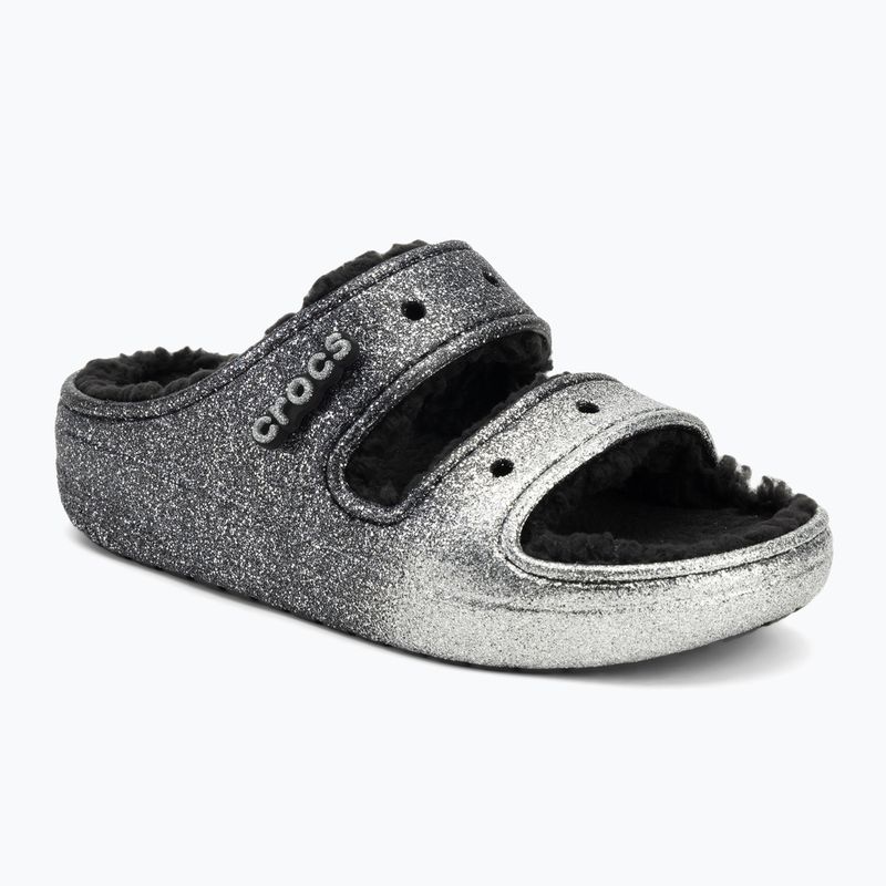 Crocs Classic Cozzzy Glitter Sandal black/silver žabky