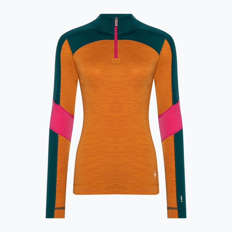 Dámske termoaktívne tričko Smartwool Merino Baselayer Colorblock s dlhým rukávom a 1/4 zipsom v krabici marmalade 3