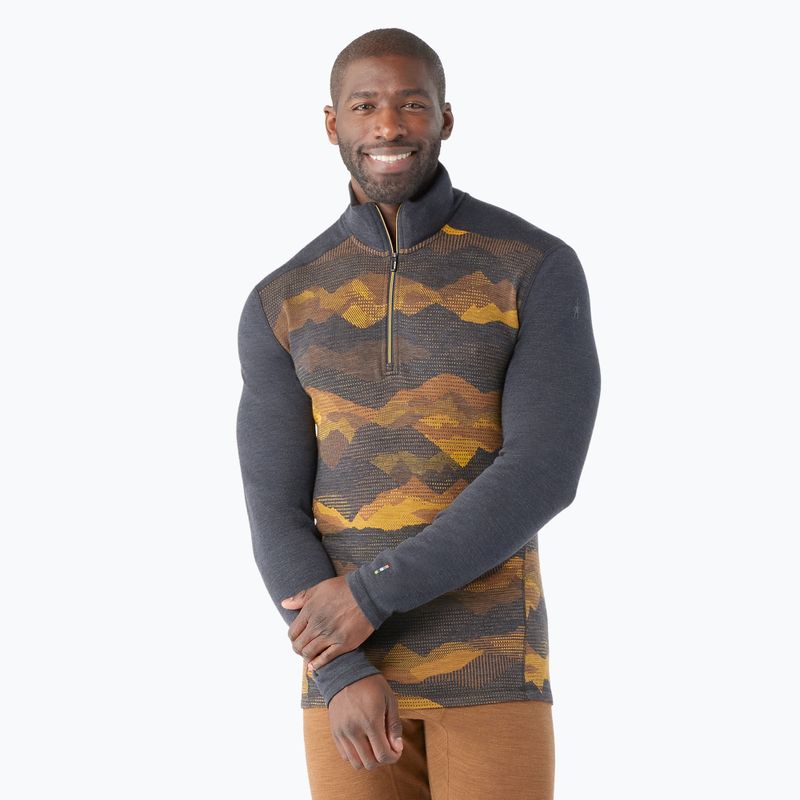 Pánske termoaktívne tričko Smartwool Merino 250 Baselayer 1/4 Zip boxed s dlhým rukávom charcoal mtn scape