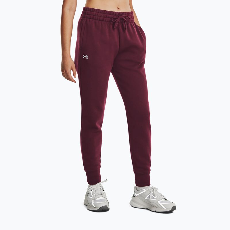 Dámske tréningové nohavice Under Armour Rival Fleece dark maroon/white