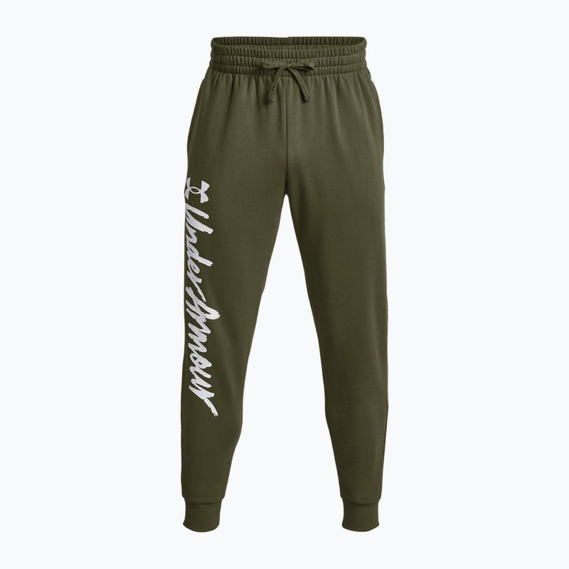 Under Armour Rival Fleece Graphic Joggers pánske tréningové nohavice marine od green/white 4