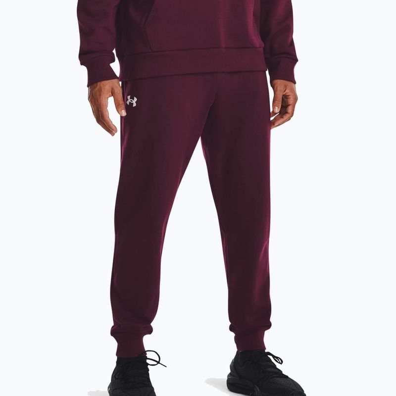 Pánske tréningové nohavice Under Armour Rival Fleece Joggers dark maroon/white