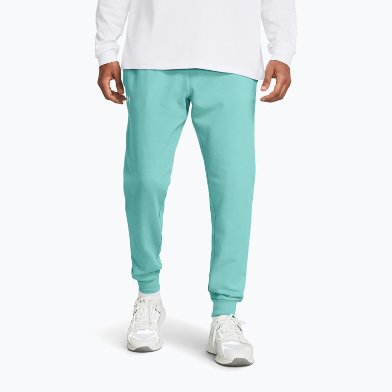 Pánske teplákové nohavice Under Armour Rival Fleece Joggers radiálna tyrkysová/biela