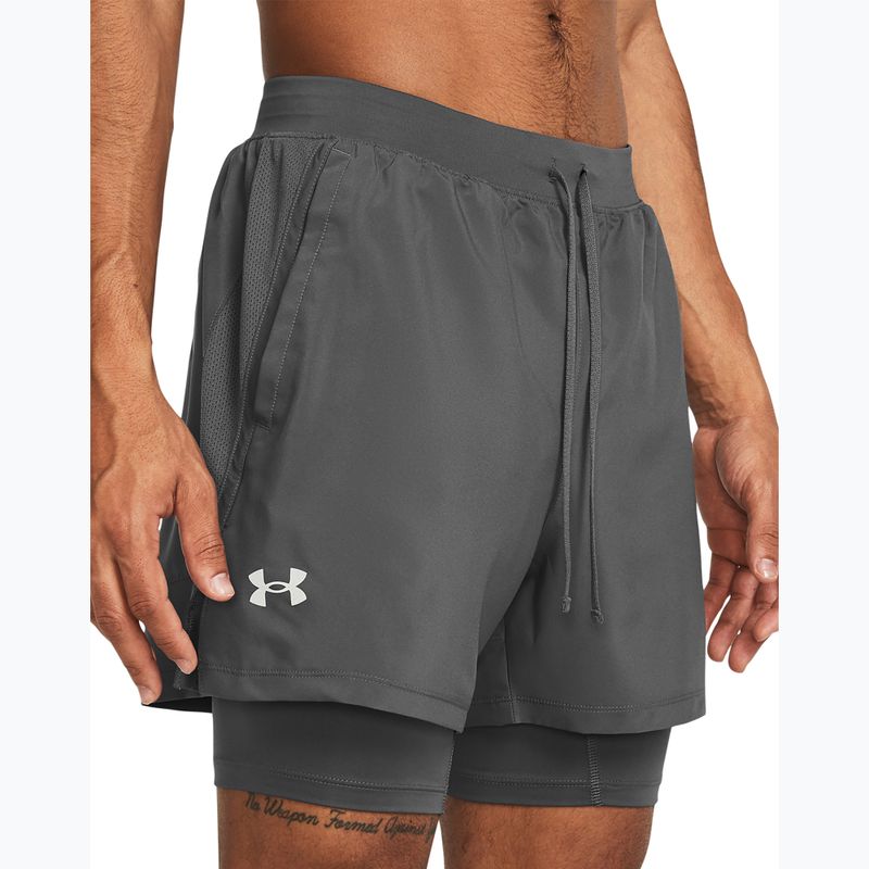 Pánske bežecké šortky Under Armour Launch 5" 2v1 castlerock/castlerock/reflexné 4