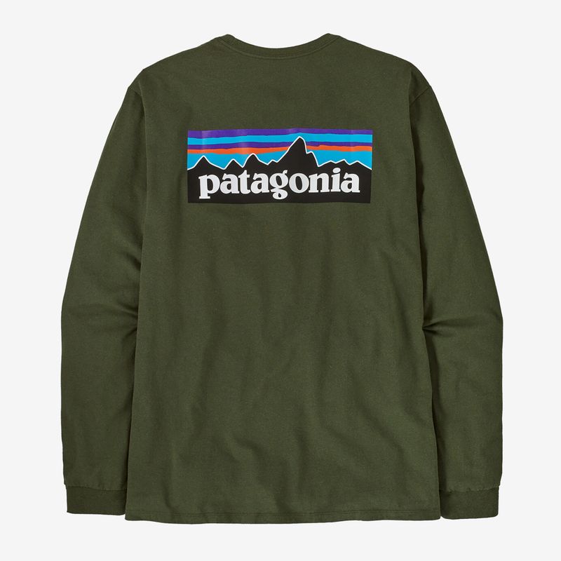 Pánske tričko Patagonia P-6 Logo Responsibili s dlhým rukávom torrey pine green