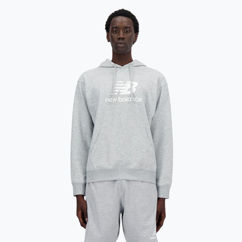 Pánska mikina New Balance Stacked Logo French Terry Hoodie athletic grey