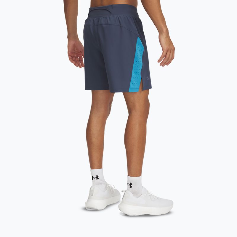 Under Armour Launch Pro 7" pánske bežecké šortky downpour gray / ether blue / reflexné 3