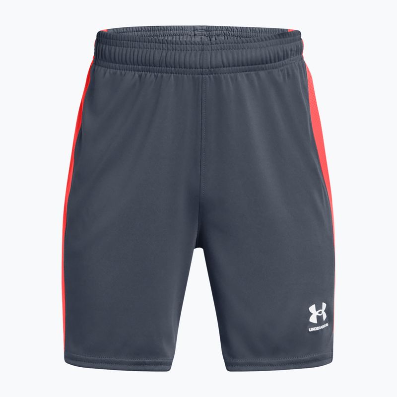 Detské futbalové šortky Under Armour Challenger Knit downpour gray/fire/white