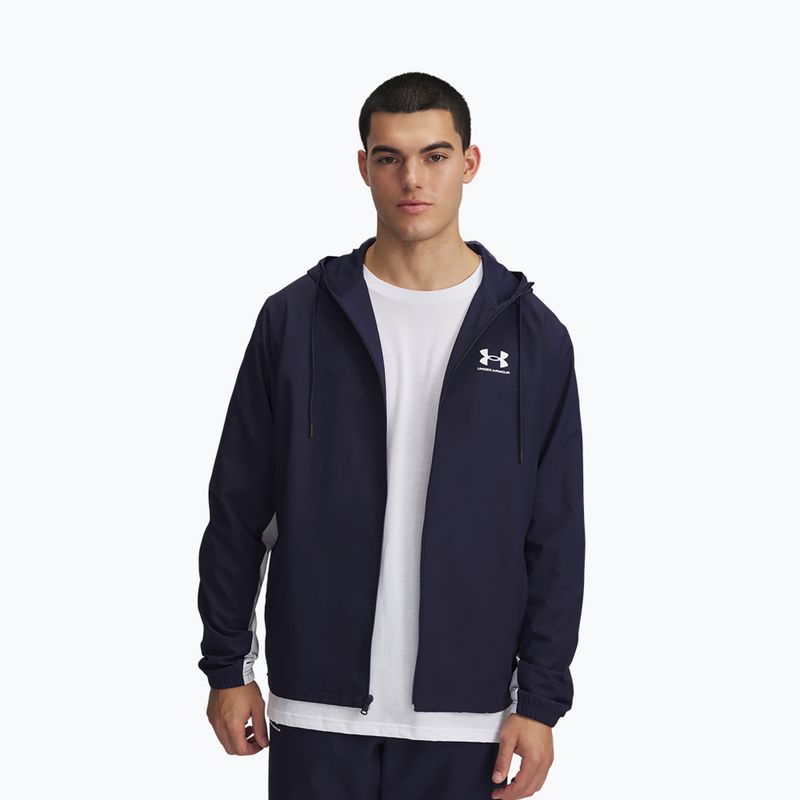 Pánska bunda Under Armour Rival Woven Windbreaker midnight navy/midnight navy/white