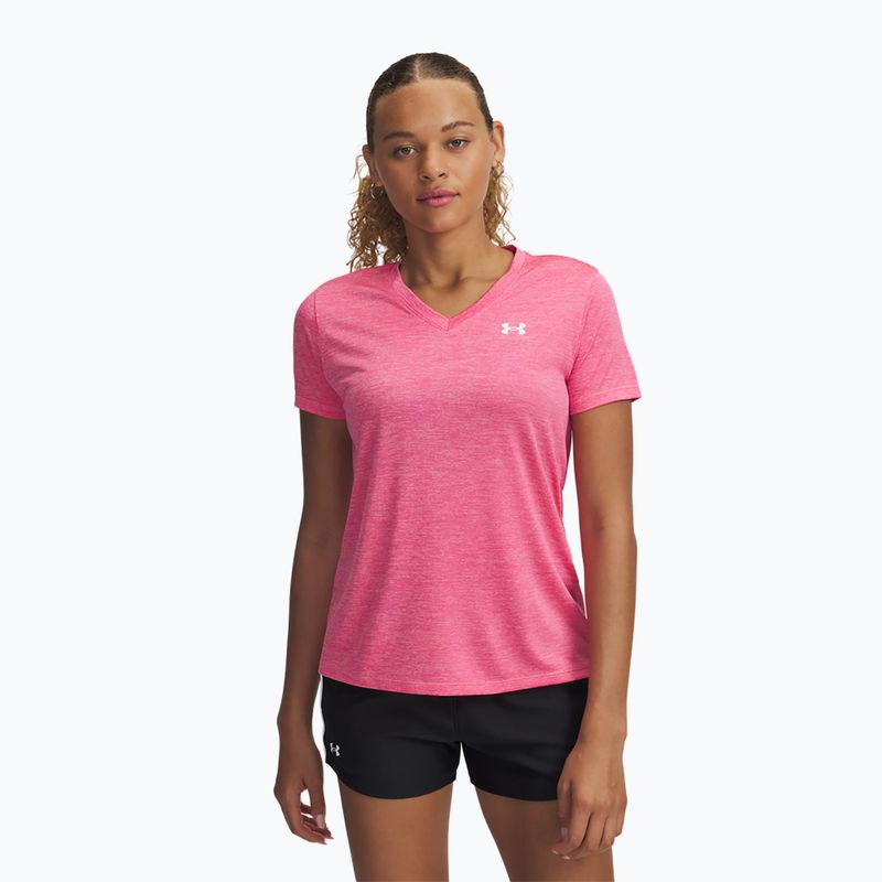 Damska treningowa koszulka Under Armour Tech V-Twist super różowa/biała