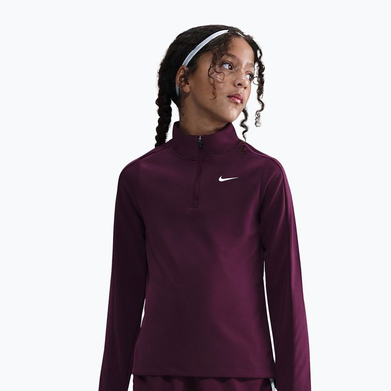 Detské tréningové tričko s dlhým rukávom Nike Dri-Fit 1/4 Zip bordeaux/white