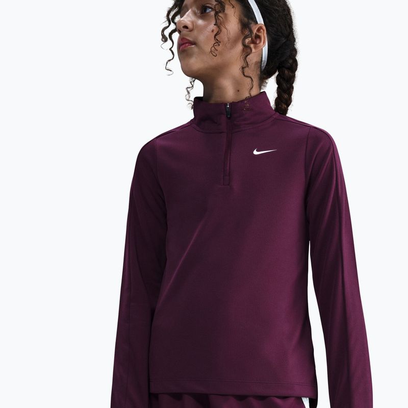 Detské tréningové tričko s dlhým rukávom Nike Dri-Fit 1/4 Zip bordeaux/white 4