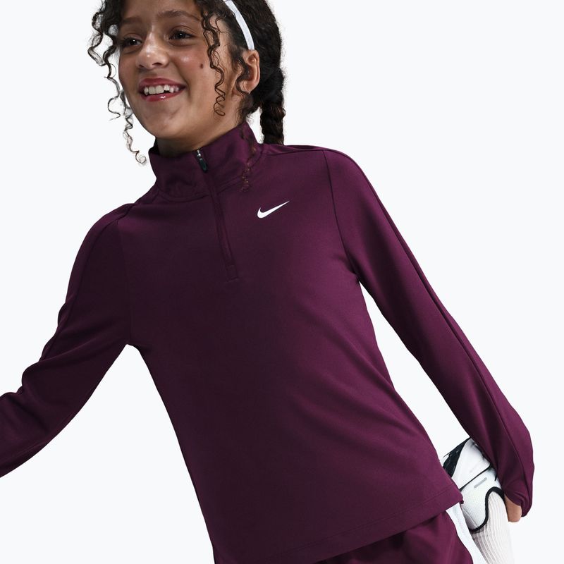 Detské tréningové tričko s dlhým rukávom Nike Dri-Fit 1/4 Zip bordeaux/white 6