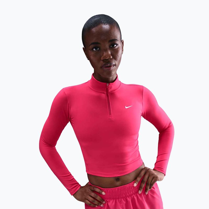 Dámsky longsleeve Nike One Fitted Dri-Fit 1/4 Zip Mid Layer rush pink/white