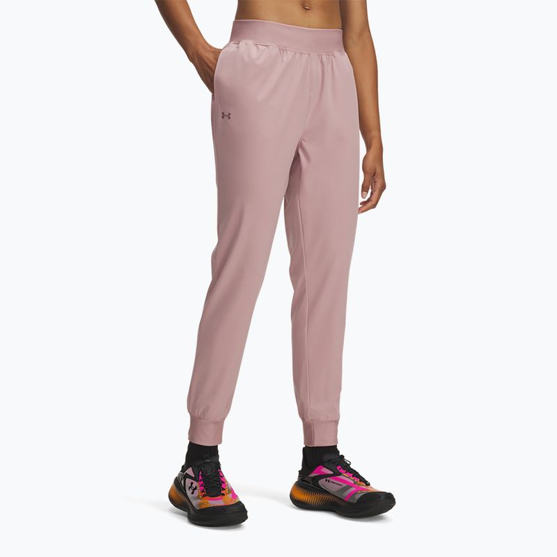 Damske treningové nohavice Under Armour Sport High Rise Woven tourmaline pink/maroon mist