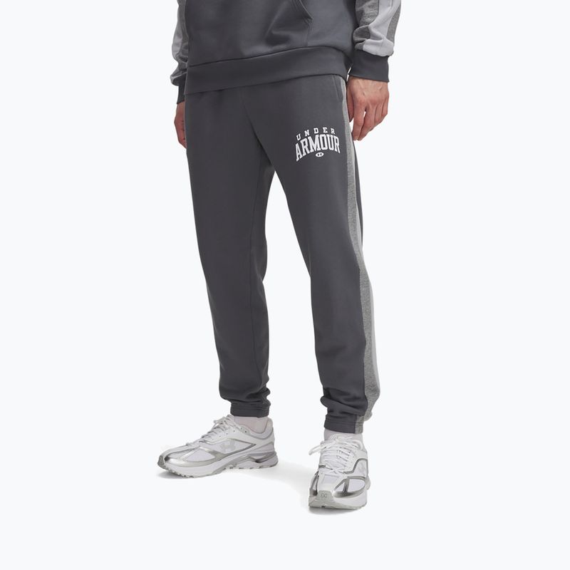 Pánske tréningové nohavice Under Armour Rival Fleece Colorblock castlerock/mod gray/white