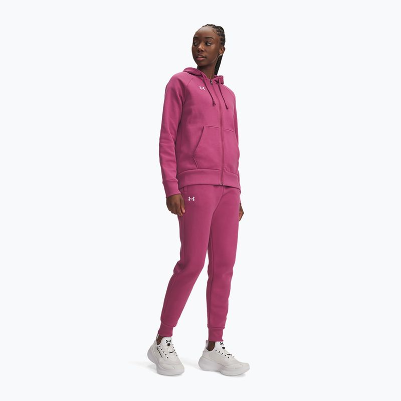 Damske nohavice Under Armour Rival Fleece tmavo červené/biele fuchsie súmrak/biele 2